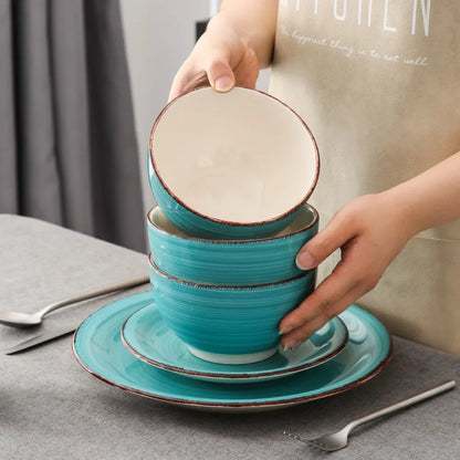 16-Piece Vintage Turquoise Ceramic Dinnerware Set