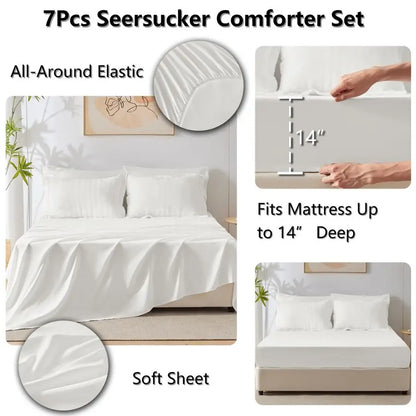 Matching sheets included in the 7-Piece Luxury Queen Bedding Set, compatible with the down alternative comforter in Winter White.