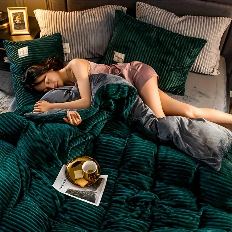 BowLift Corduroy Duvet Cover Set - Ribbed Velvet Plush with 2 Pillowcases, plush velvet corduroy duvet cover bedding set