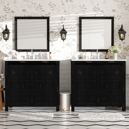 Classic Retro 72" Double Bathroom Vanity w/Double Ceramic Sinks