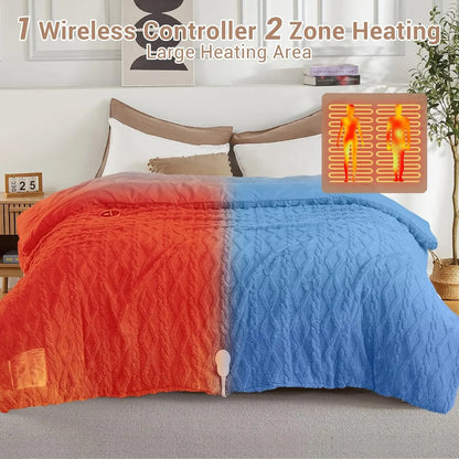 Queen 90x90 Heated Comforter with Dual-Zone Wireless Control, 6 Heat Levels & LCD Timer, wireless LCD controller for queen heated comforter