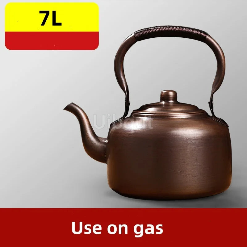 Copper Teapot 100% Pure Handmade – Cozy old-world tea station with the vintage kettle and wooden tray.