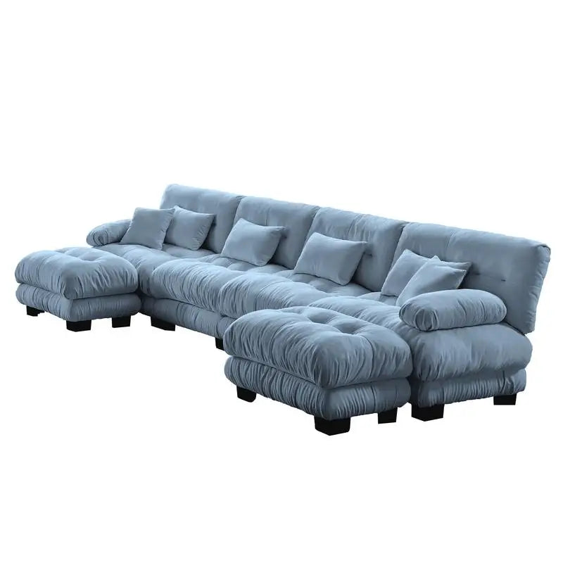 Luxury Modular Blue U-shaped Sectional Sofa w/2 Ottomans