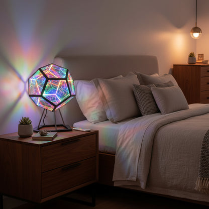 Adjustable USB 3D LED Cube Light showcasing a vibrant color display in a modern living room - perfect for stylish home decor.