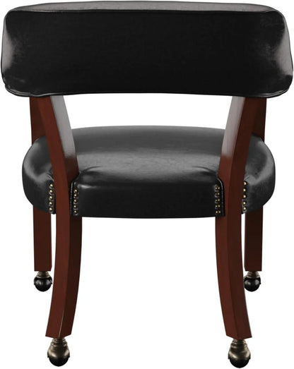 Upholstered Solid Black Arm Dining Chair w/Casters & Nailhead Trim