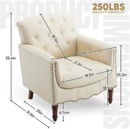 Modern White/Ivory PU Leather Accent/Club Chair Set of 2