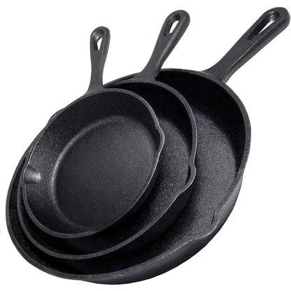 Heavy Duty Cast Iron 3-Piece Pre-seasoned Skillet Set