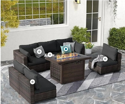 7-Piece All-Weather PE Rattan Patio Furniture Set w/Fire Pit Table