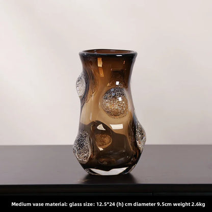 Coffee Art Glass Nordic Vase set on a console, showcasing its modern glass vase features and light luxury design.