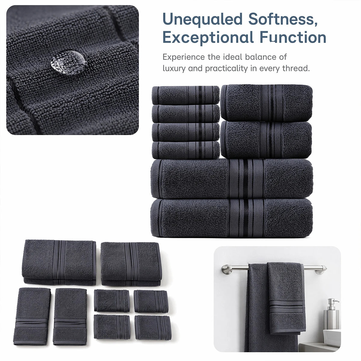 Plush and stylish 8-Piece Cotton Bath Towel Set in light grey, adding luxury to your daily routine.