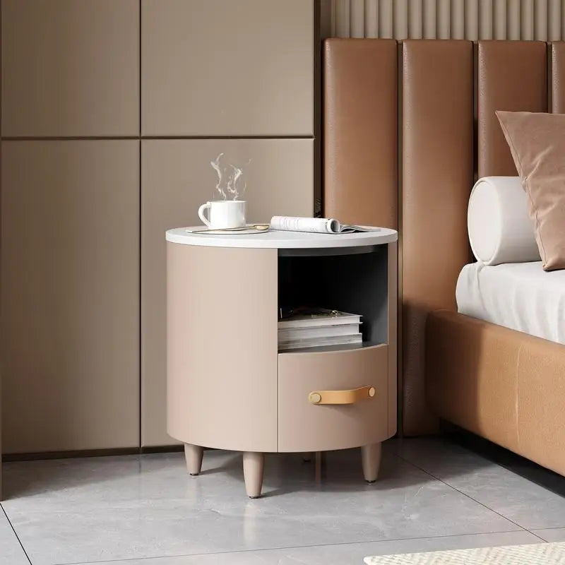 Minimalist & Modern Round Bedside Table with Storage Drawer
