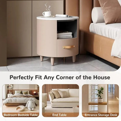 Minimalist & Modern Round Bedside Table with Storage Drawer