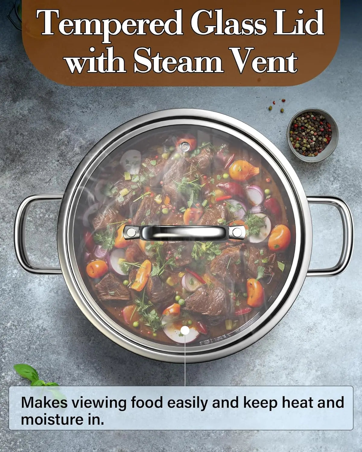Cook N Home 12-Quart Stainless Steel Stockpot placed on an induction cooktop, highlighting its versatility and compatibility.