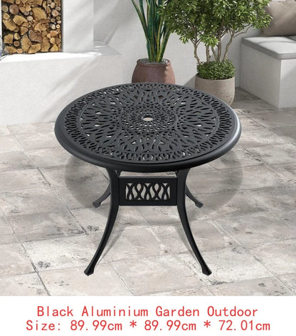   3 or 5-Piece All-Weather Black Cast Aluminum Patio Set w/Swivel Chairs & Cushions
