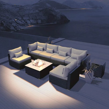 8-Piece Resin Wicker Sectional Sofa Set w/Gas Fire Pit Table
