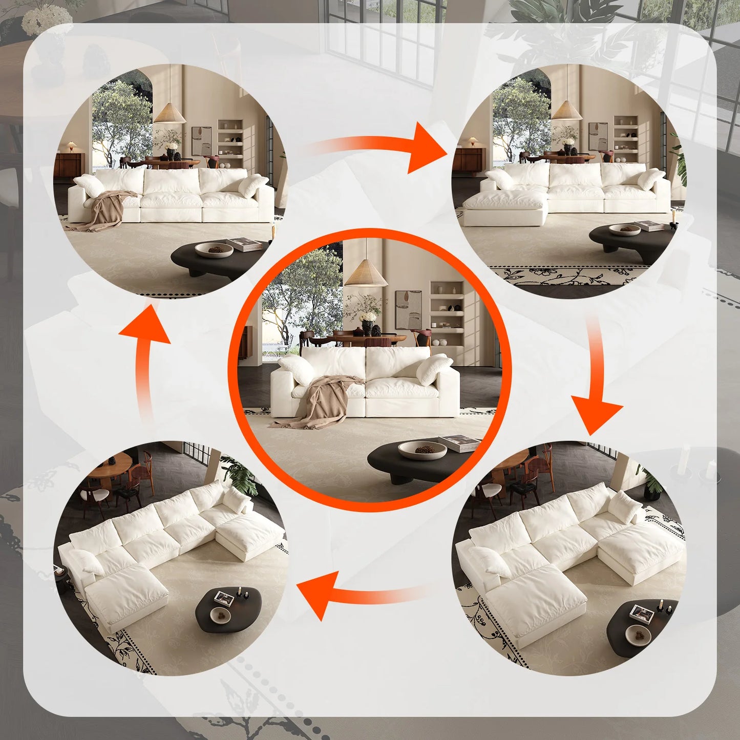 Modern U-shaped Convertible Sofa w/Ottoman