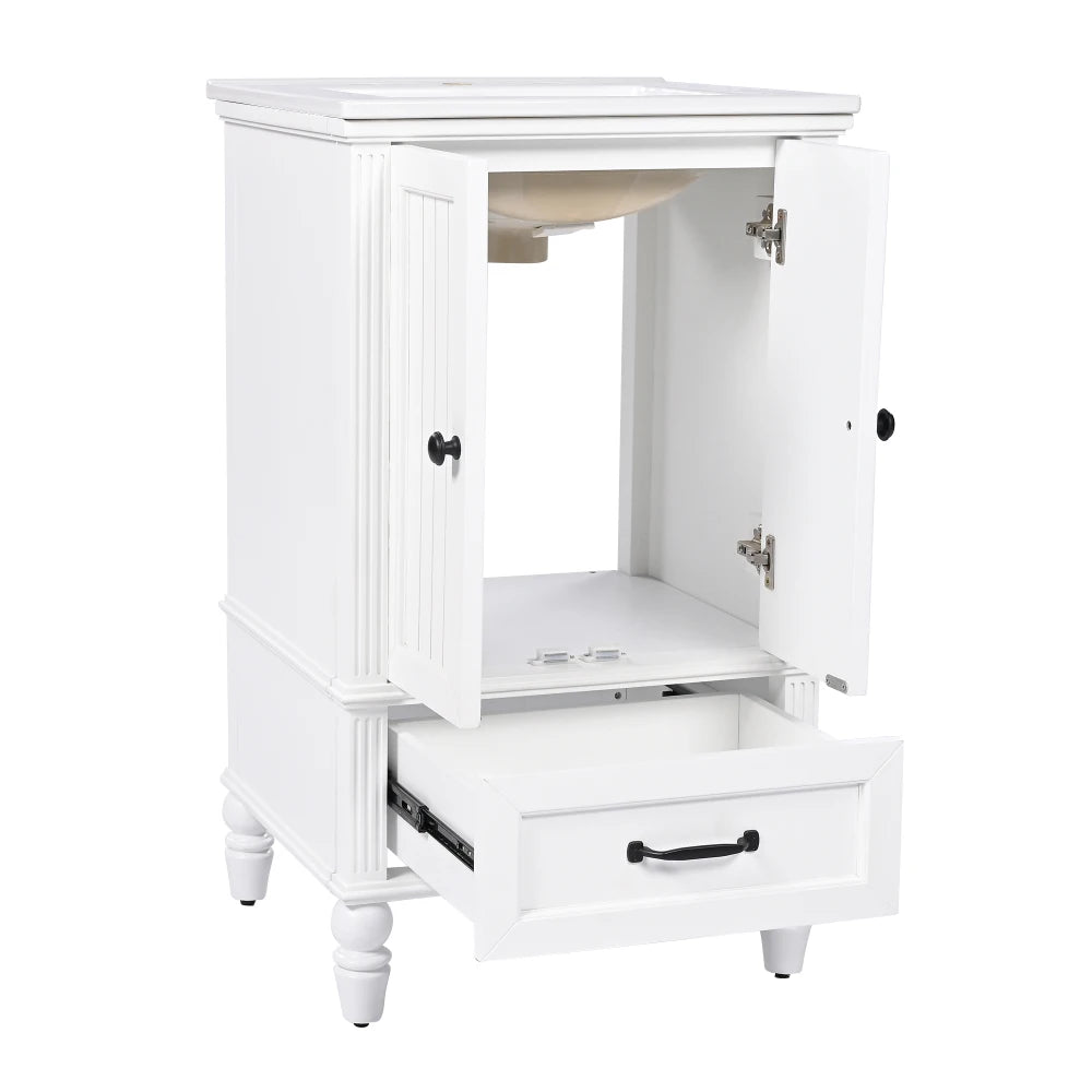 Modern & Independent 20" White Bathroom Vanity w/Semilune Ceramic Sink