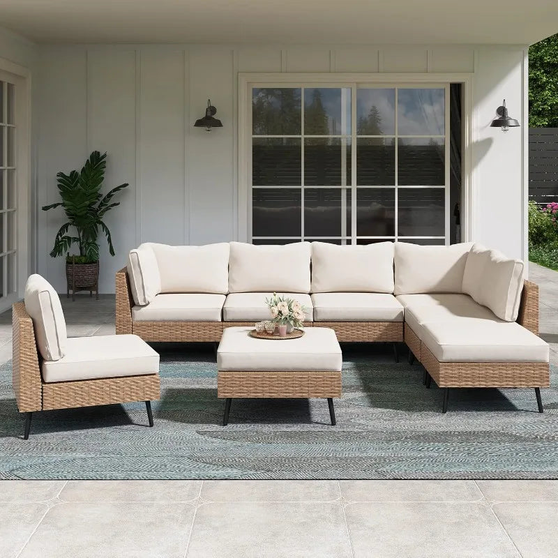 Modern & Chic 8-Piece Outdoor Patio Conversation Set w/Footstool