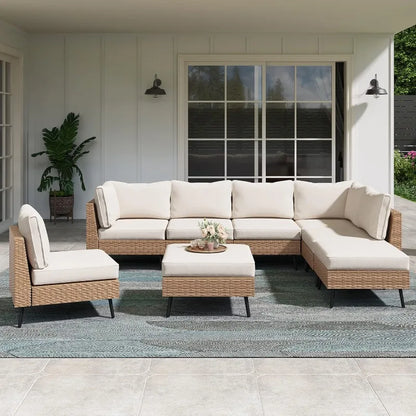 Modern & Chic 8-Piece Outdoor Patio Conversation Set w/Footstool