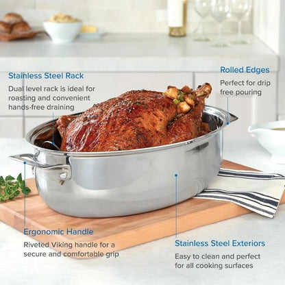 Viking 3-Ply Stainless Steel Oval Roasting Pan w/Lid