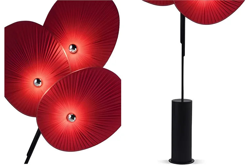 Elegant Modern Triple Floral Floor Lamp illuminating an art-filled home office.