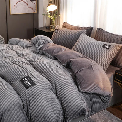 BowLift Corduroy Duvet Cover Set - Ribbed Velvet Plush with 2 Pillowcases, breathable soft corduroy duvet cover for everyday sleep