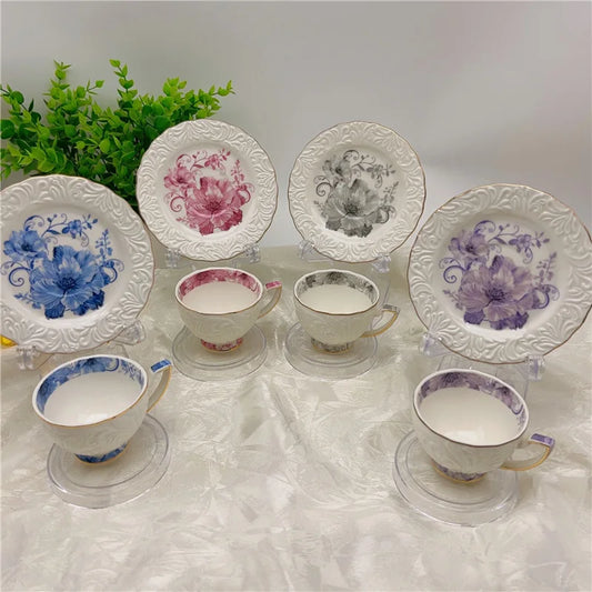 Exquisite Afternoon Tea Coffee Cup & Saucer Sets w/Gold Trim