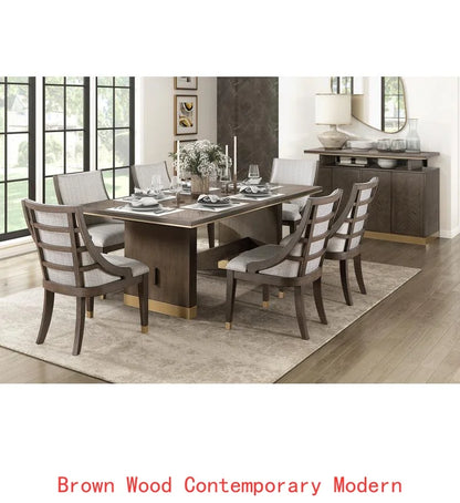 Modern Brown Finish 9-Piece Dining Table Set w/Extension + 8 Upholstered Armchairs