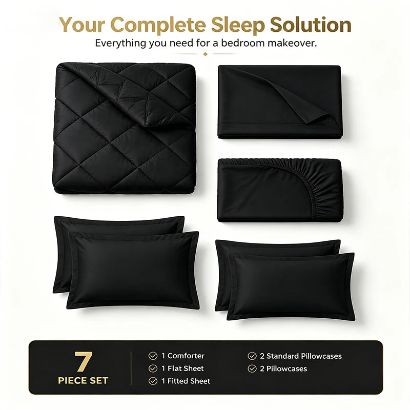 FISHDRU 5pcs/7pcs Diamond Quilted Bedding Comforter Set - Complete Bed in a Bag with Pillowcases and Shams, cozy diamond quilted comforter for bedrooms