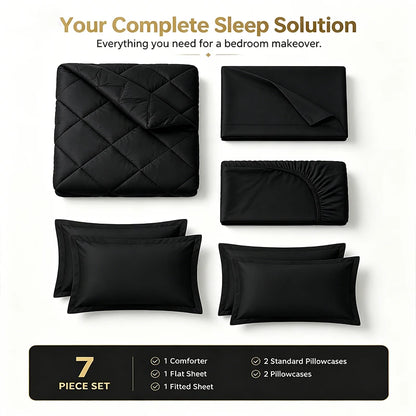 FISHDRU 5pcs/7pcs Diamond Quilted Bedding Comforter Set - Complete Bed in a Bag with Pillowcases and Shams, cozy diamond quilted comforter for bedrooms