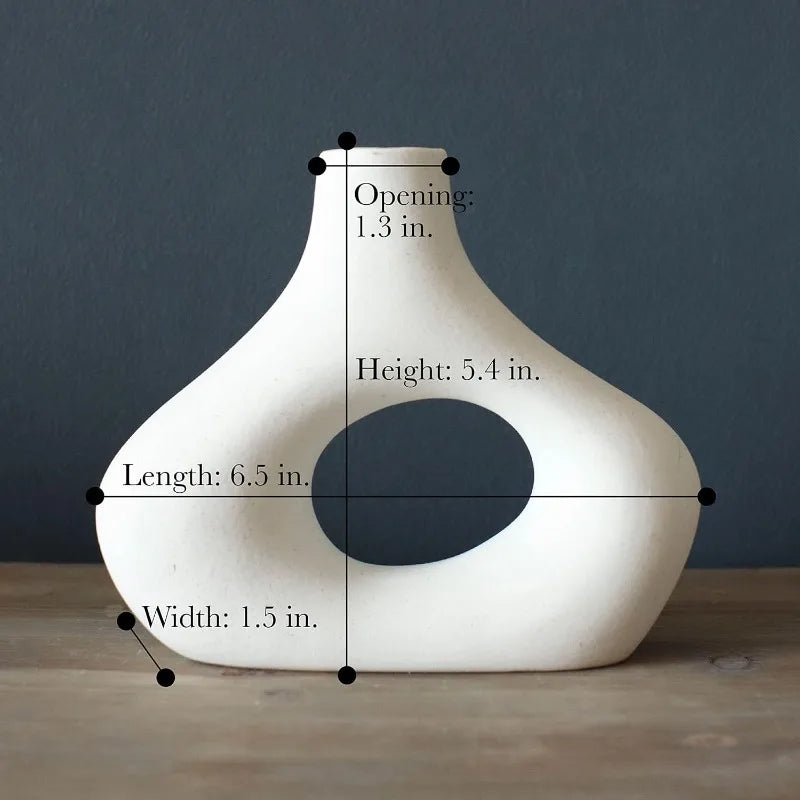 Matte White Hollow Nordic Ceramic Donut Vase~ Set of 2