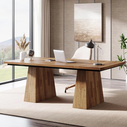 Minimalist silhouette of the 63" Walnut Brown Large Office Computer Desk, perfect for any contemporary workspace.