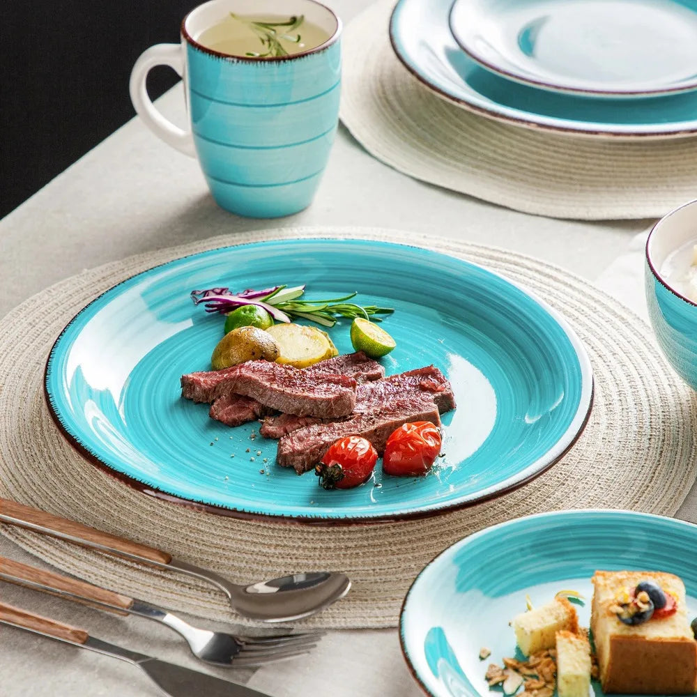 16-Piece Vintage Turquoise Ceramic Dinnerware Set