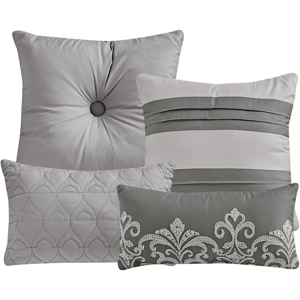 Luxury Full/Queen 7-Piece Bed in a Bag Light Grey Comforter Set 