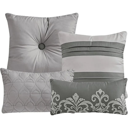 Luxury Full/Queen 7-Piece Bed in a Bag Light Grey Comforter Set 