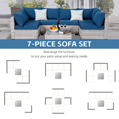 7-Piece Rattan Wicker Sectional Sofa Set