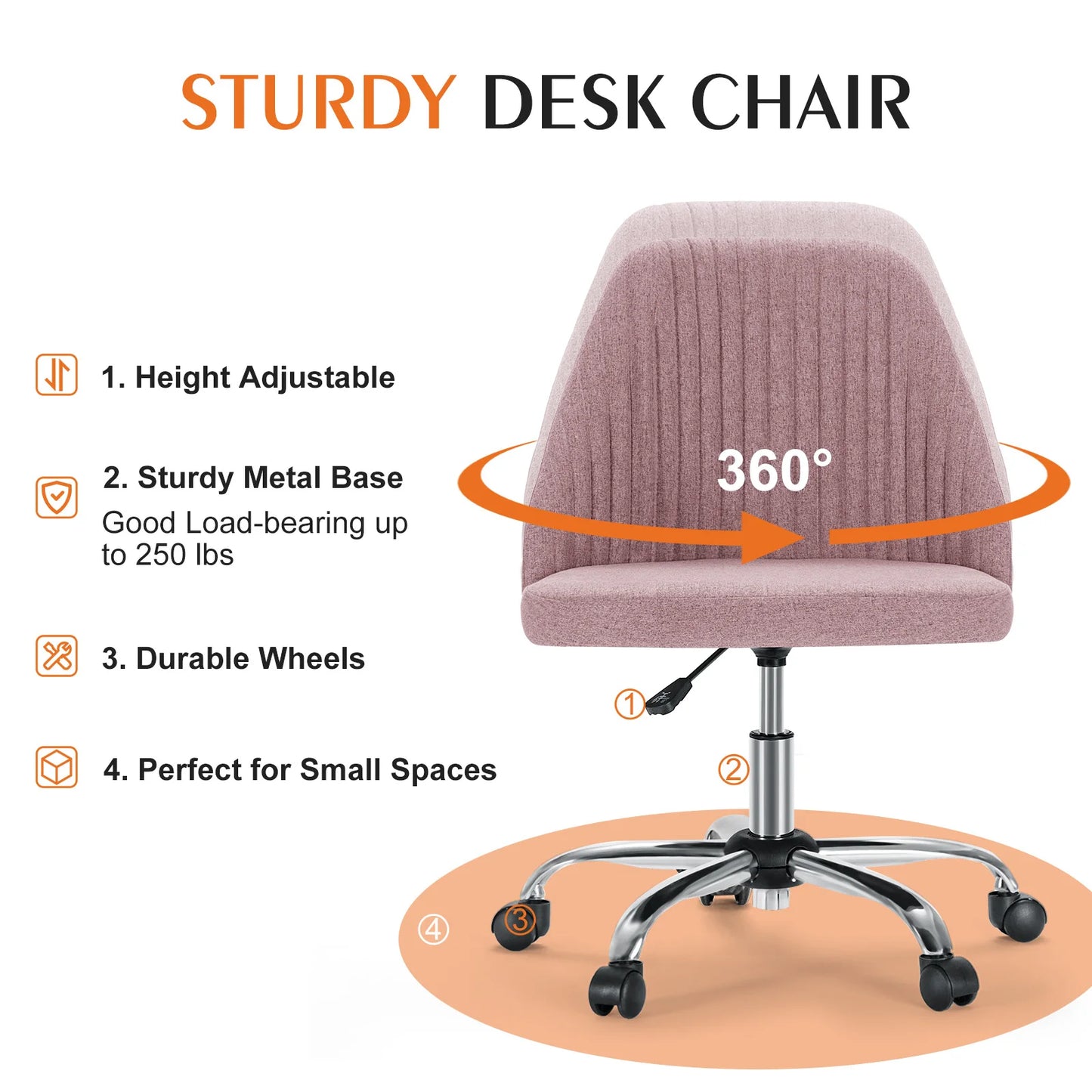 The vibrant Modern Mid-Back Armless Fabric Office Chair in a home office setting, a perfect armless office chair that adds color and style.
