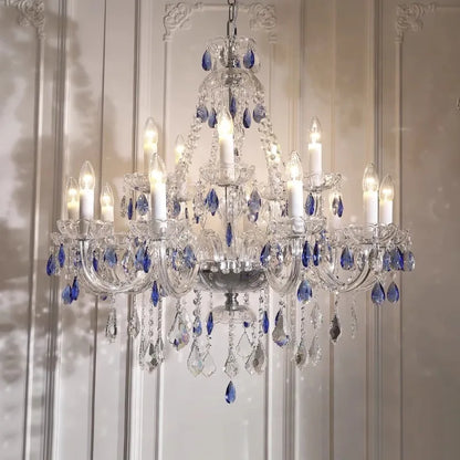 Luxurious & Romantic French Blue Crystal Pendant Chandelier