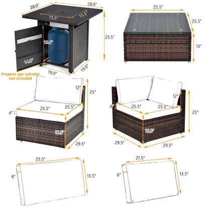 7-pc Patio Set-Gas Fire Pit Table
