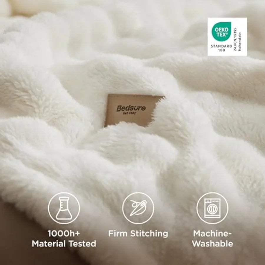50x60 Off-White 3D Fleece Bubble Throw Blanket showing soft off-white polyester fleece