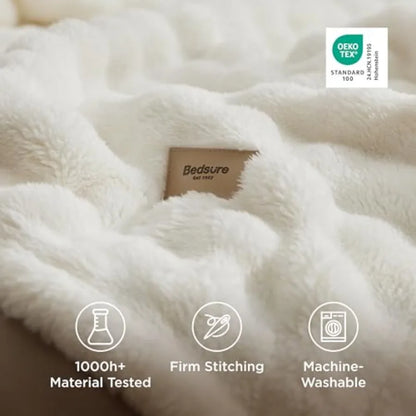 50x60 Off-White 3D Fleece Bubble Throw Blanket showing soft off-white polyester fleece
