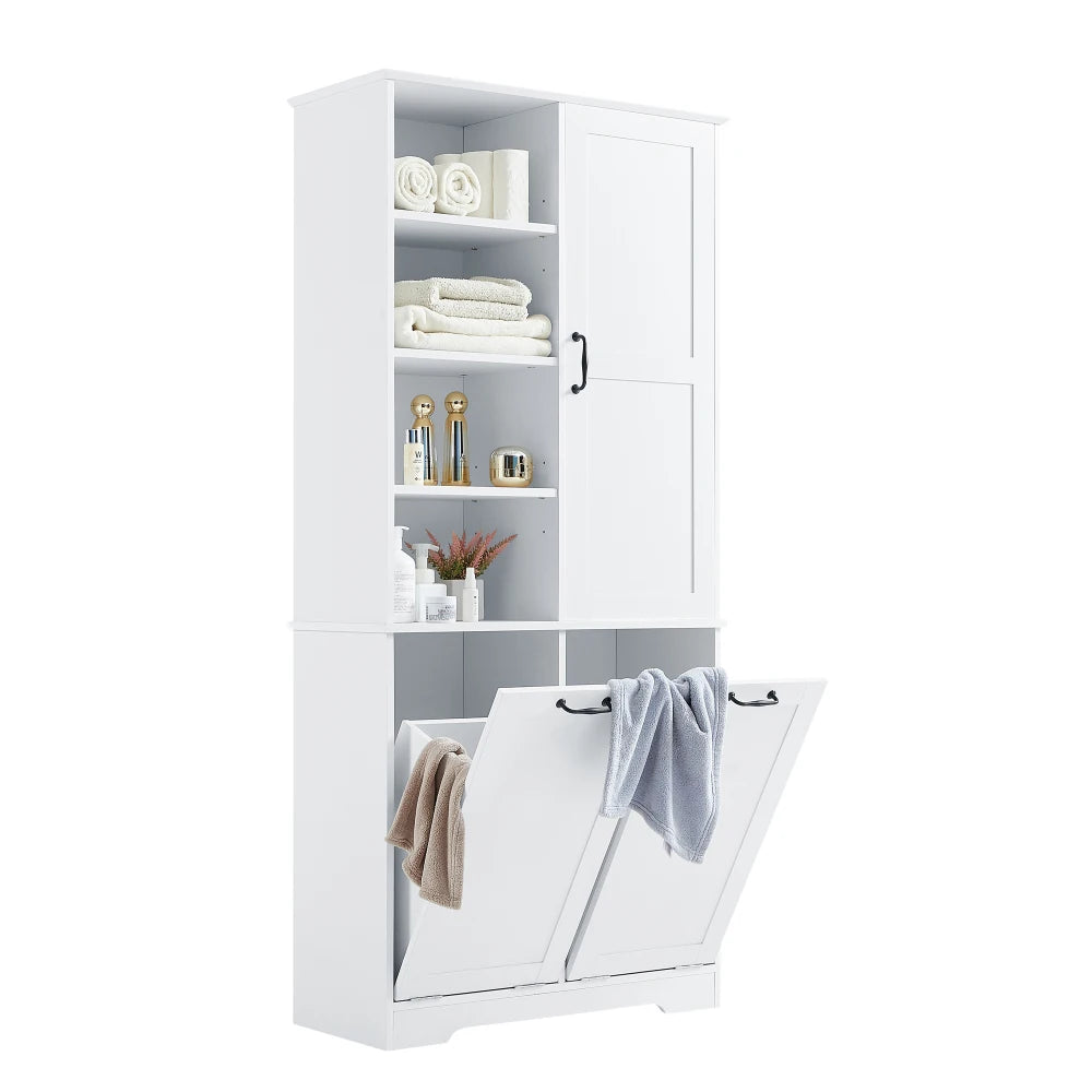 Contemporary 68" Freestanding White Open Hamper Cabinet