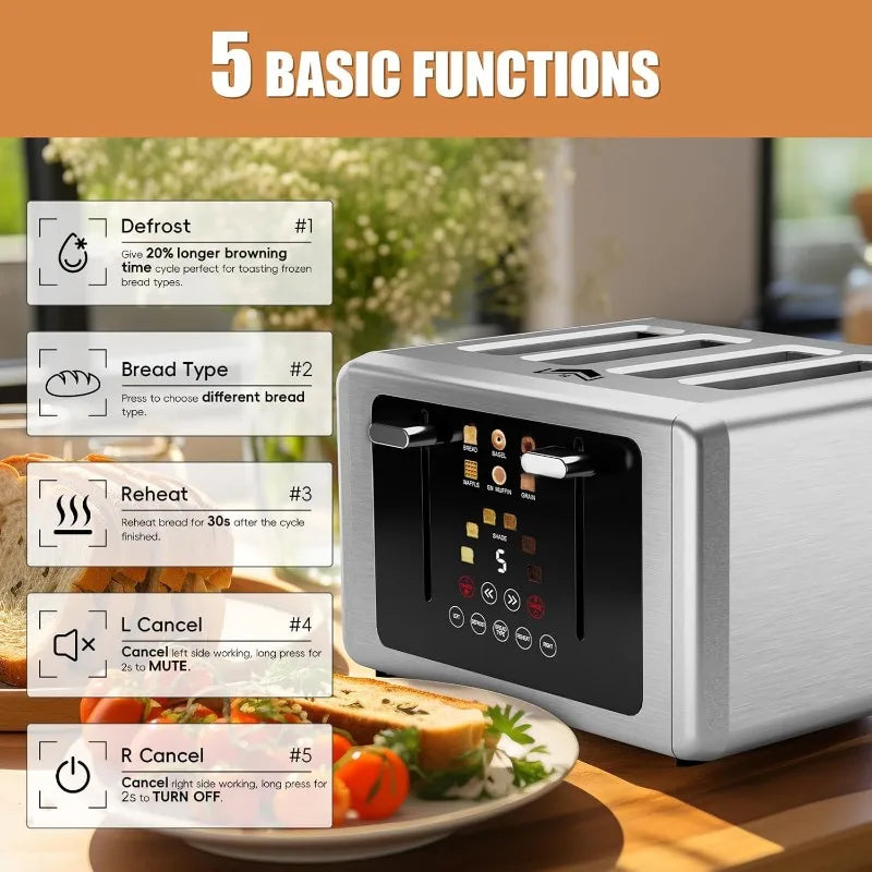 Versatile Stainless Steel 4-Slice Toaster  w/Touchscreen Control Panel