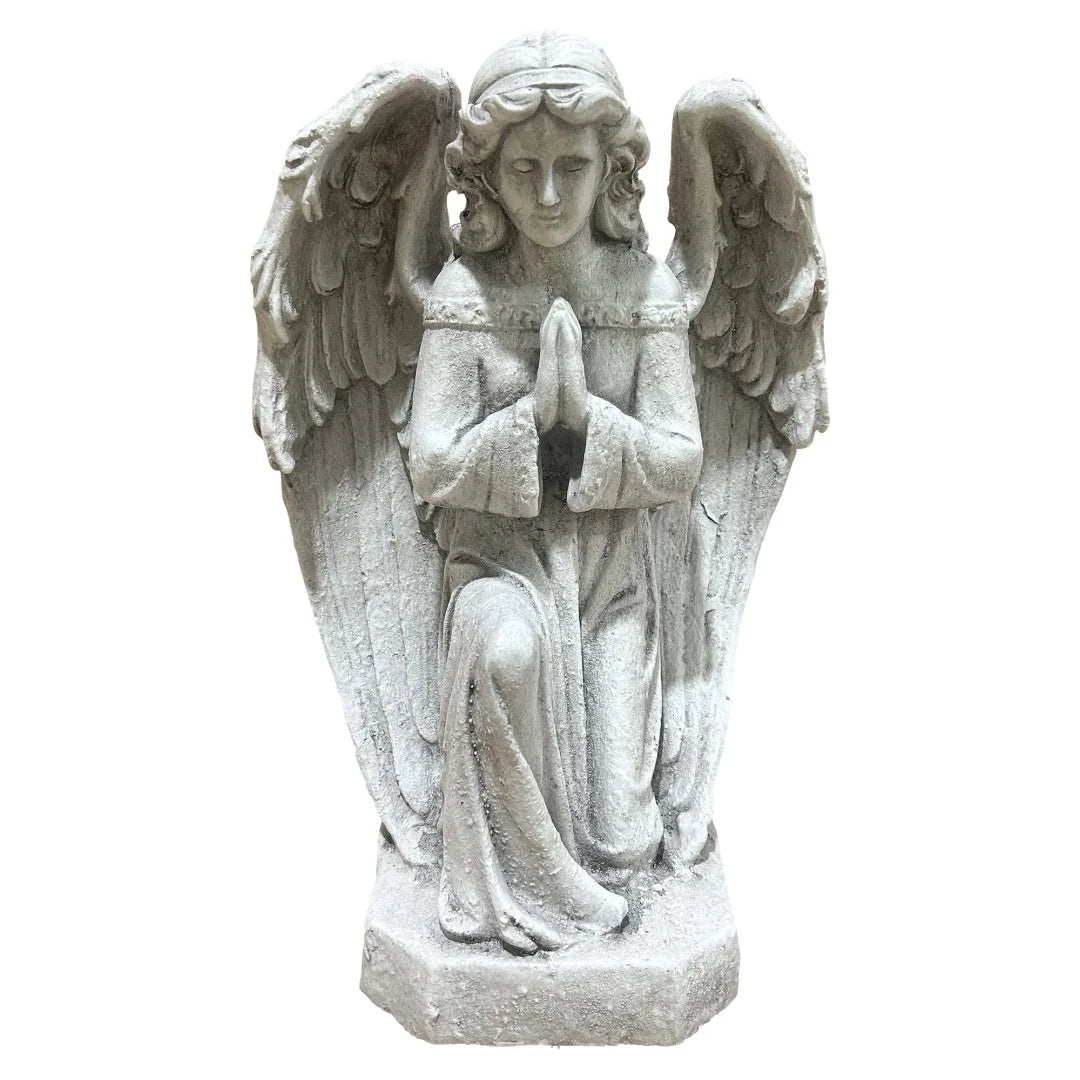 GDF Studio Praying Angel Statue - Weatherproof Magnesium Oxide Garden Figurine - Antique White and Gray, praying angel statue for patio and porch décor