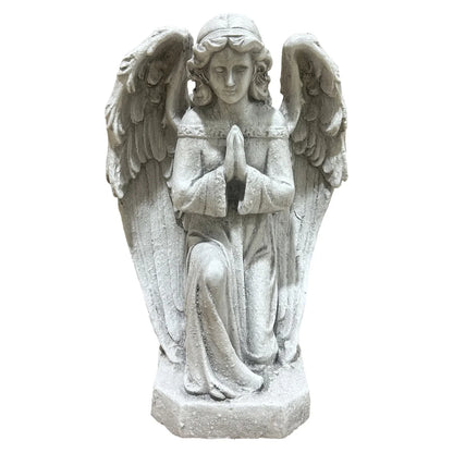 GDF Studio Praying Angel Statue - Weatherproof Magnesium Oxide Garden Figurine - Antique White and Gray, praying angel statue for patio and porch décor