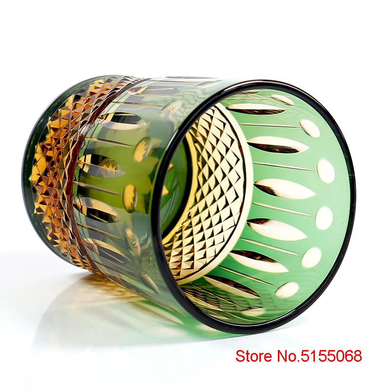 Elegant Premium Hand-Cut Whiskey Glass – Lead-Free Crystal Edo Kiriko Tumbler, perfect for enjoying old fashioned cocktails, with a classy two-tone style.