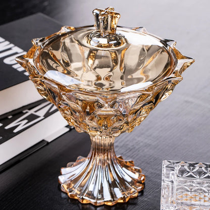 Beautiful Amber Elegant Crystal Candy Jar showcasing sweets - enhancing your tabletop decor.