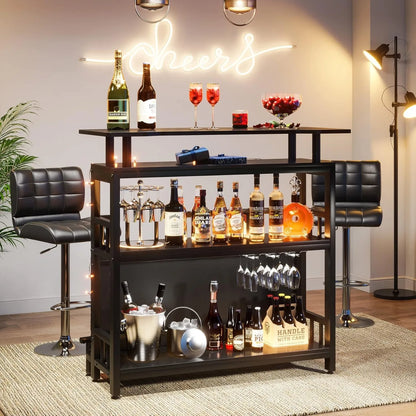 Upholstered Black Bar Table Unit for Home Liquor 