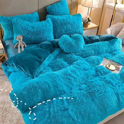 Care instructions for the Faux Fur Duvet Cover Set, promoting easy maintenance and long-lasting softness.
