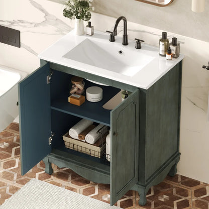 American Retro Style 30" Bathroom Vanity w/Separate Ceramic Sink